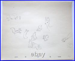 1937 SNOW WHITE squirrel deer chipmunk WALT DISNEY ORIGINAL PRODUCTION DRAWING
