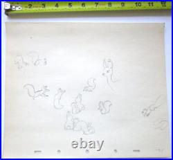 1937 SNOW WHITE squirrel deer chipmunk WALT DISNEY ORIGINAL PRODUCTION DRAWING