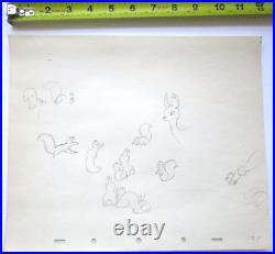 1937 SNOW WHITE squirrel deer chipmunk WALT DISNEY ORIGINAL PRODUCTION DRAWING