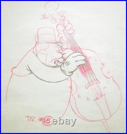 1938 WC FIELDS comedian music bass Walt Disney ORIGINAL PRODUCTION cel DRAWING