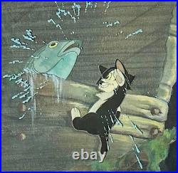 1940 Rare Disney Pinocchio Figaro Cat Fish Original Production Animation Cel