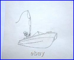1987 DUCK TALES SCROOGE McDUCK boat fishing WALT DISNEY PRODUCTION CEL + DRAWING