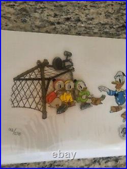 DISNEY, Donald Duck & his Nephews LTD 92/275 50th birthday cel portfolio COA