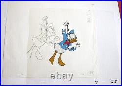 DONALD DUCK mickey mouse watch WALT DISNEY 80s ORIGINAL PRODUCTION CEL + DRAWING