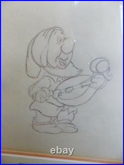 Disney 1937 Snow White Seven Dwarfs Sneezy Original Production Cel Drawing