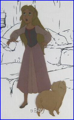 Disney Black Cauldron production cel 1985 Princess Eilonwy & Hen Wen COA seal