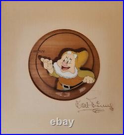 Disney Courvoisier Original Production Cel Set-All 7 Dwarfs-Happy Signed By Walt