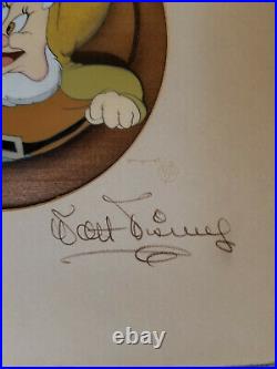 Disney Courvoisier Original Production Cel Set-All 7 Dwarfs-Happy Signed By Walt
