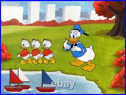 Disney Donald Duck, Huey, Duey, Luey Original Production Cel On Painted Background