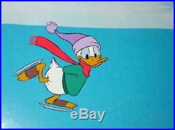 Disney Donald Duck Original production cel Ice skating on Thin Ice background