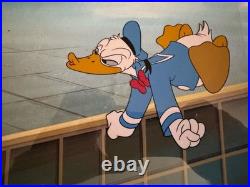 Disney Donald Duck Production Cel On Hand Painted Background