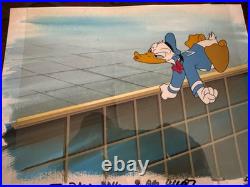 Disney Donald Duck Production Cel On Hand Painted Background