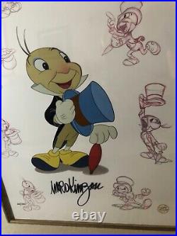 Disney Jiminy Cricket Cel Signed Ward Kimball COA -Frank Thomas & Ollie Johnston
