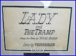 Disney Lady, Tramp+Joe Original Production Cels with Original Title Card Drawing