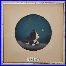 Disney Pinocchio 1940 Production Cel on Courvoisier Background of Figaro the Cat