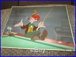 Disney Pinocchio Jiminy Cricket & Lampwick cel on Production background 1940