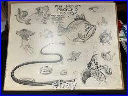 Disney Pinocchio Original Production Model Sheet-1939. Fish Sketches Mounted