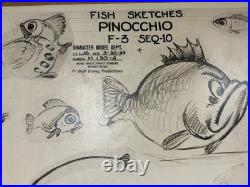 Disney Pinocchio Original Production Model Sheet-1939. Fish Sketches Mounted