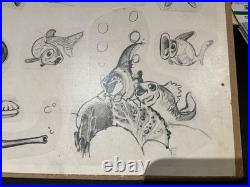 Disney Pinocchio Original Production Model Sheet-1939. Fish Sketches Mounted
