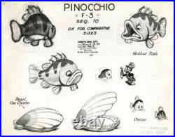 Disney PinocchioMother Fish, Oscar, Oyster Original Stat Model Sheet-1940
