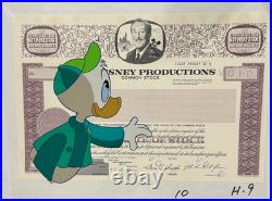 Disney Prod Stock Certificate 1967 WithDonald's Nephew Louie Prod Animation Cel