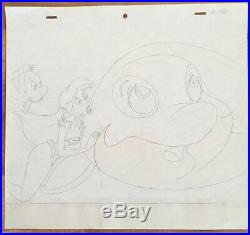 Disney, Production Cel Pencil Drawing LITTLE MERMAID WITH FISH FOR T. V