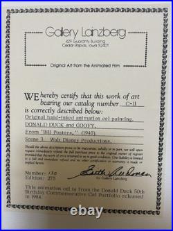Disney Productions DONALD DUCK and GOOFY Bill Posters 1940 Animation Cel withCOA