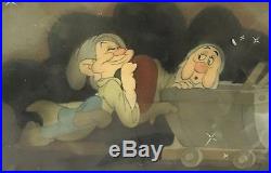 Disney Snow White Production Cel on Courvoisier Background of Dopey and Sleepy