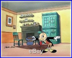 FRAMED Preston Blair SIGNED Jiminy Cricket Production Animation Cel withDrawing