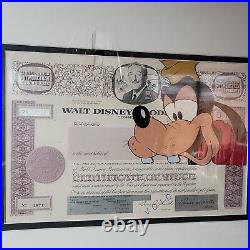 Goofy Animation Cel Over Walt Disney Productions Stock Certificate Framed