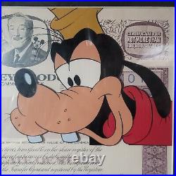 Goofy Animation Cel Over Walt Disney Productions Stock Certificate Framed