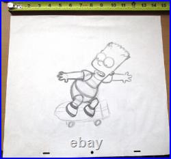HUGE 1990s SIMPSONS FOX Disney ORIGINAL PRODUCTION cel DRAWING Bart skateboard