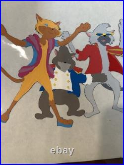 Hand Painted Animation Production Cel Aristocats Style Cat Trio Vintage Disney
