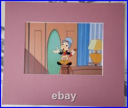 JIMINY CRICKET DISNEY 1970'S ANIMATION PRODUCTION CEL WithPRODUCTION BACKGROUND