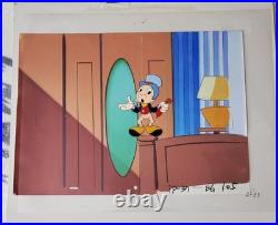 JIMINY CRICKET DISNEY 1970'S ANIMATION PRODUCTION CEL WithPRODUCTION BACKGROUND