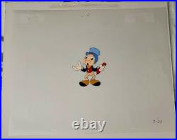 JIMINY CRICKET DISNEY 1970'S ANIMATION PRODUCTION CEL WithPRODUCTION BACKGROUND