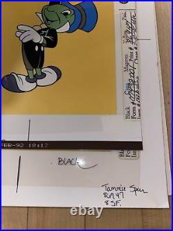 Jiminy Cricket Walt Disney Original Artist Animation Production Cel Pinocchio