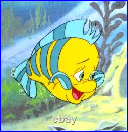 LIITLE MERMAID TV fish WALT DISNEY 1990s ORIGINAL PRODUCTION CEL + DRAWING