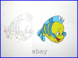 LIITLE MERMAID TV fish WALT DISNEY 1990s ORIGINAL PRODUCTION CEL + DRAWING