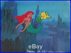 Little Mermaid Ariel & Flounder cel on production Background