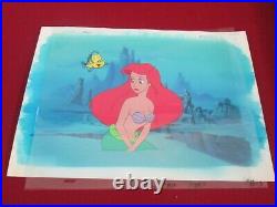 Little Mermaid Ariel & Flounder cel on production painted Background
