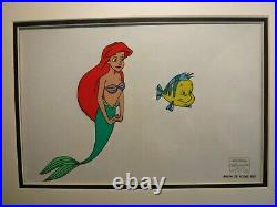 Little Mermaid Disney production cel Ariel Flounder Seal Certificate New Frame