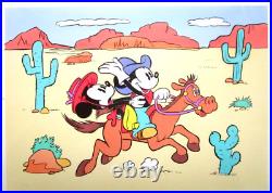 MICKEY MINNIE MOUSE WALT DISNEY ORIGINAL drawing cel BOOK PAINTING cowboy horse
