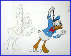 Mickey Mouse Watch + Donald Duck Walt Disney Original Production Cel + Drawing