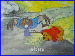 Original WALT DISNEY Winnie the Pooh & Owl Cel Cell with Bkgd. Scarce & RARE