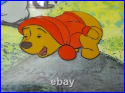 Original WALT DISNEY Winnie the Pooh & Owl Cel Cell with Bkgd. Scarce & RARE