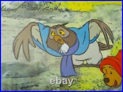 Original WALT DISNEY Winnie the Pooh & Owl Cel Cell with Bkgd. Scarce & RARE