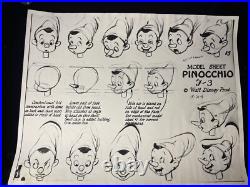 Pinocchio Animation MODEL SHEET Walt Disney Production Art Vintage Cels 1940 X1