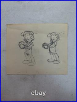 Pinocchio x 2 ORIGANAL Animation Production Drawing Walt Disney Cartoon 1940