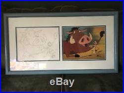 RARE FRAMED Disney The Lion King's Timon and Pumbaa Production CEL & DRAWING